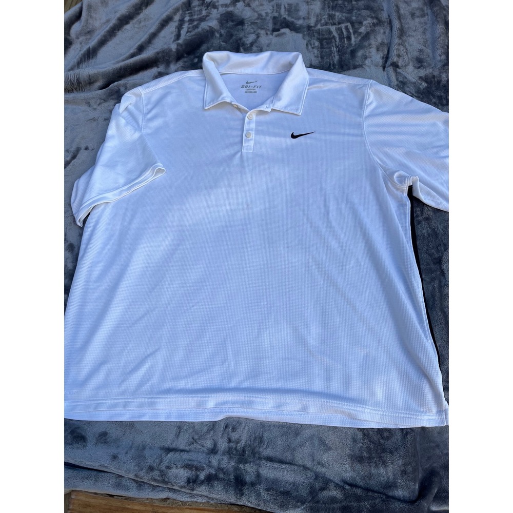 Nike Dri-FIT Mens XXL White Black Side Stripe Golf Polo Shirt 432107-101